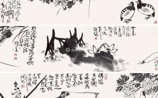 李苦禅（1899-1983）
                                                                                                                                                0253 
                            花鸟 手卷 设色纸本