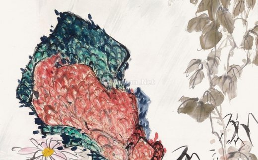 李苦禅（1899-1983）
                                                                                                                                                0220 
                            菊石图 立轴 设色纸本