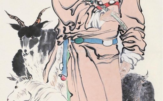 倪墨耕（1855～1919）
                                                                                                                                                0727 
                            1908年作 放牧图 立轴 设色纸本