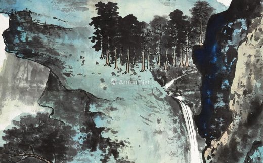 谢稚柳（1910～1997）
                                                                                                                                                0187 
                            溪山翠霭 立轴 设色纸本