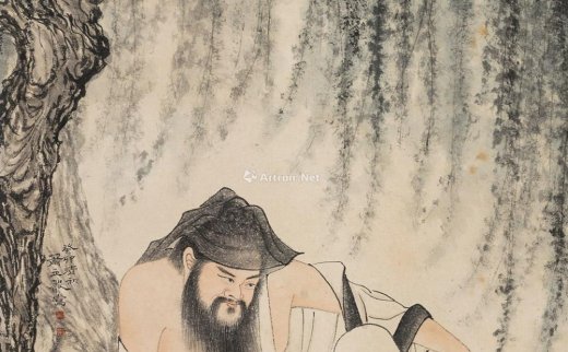 萧立声
                                                                                                                                                0230 
                            1963年作 柳荫高仕 立轴 设色纸本