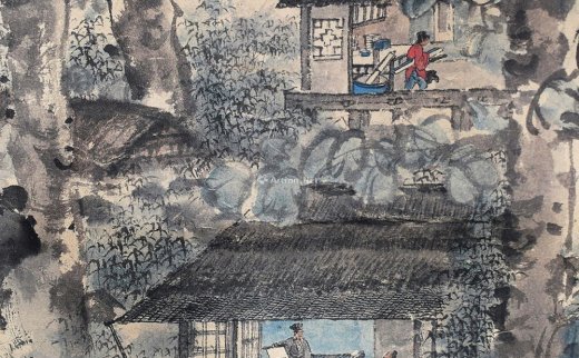 傅抱石
                                                                                                                                                0108 
                            现代 桐萌读画 纸本设色