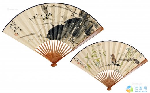 唐云（1910～1993）
                                                                                                                                                0447 
                            花鸟 荷花 成扇 设色纸本
