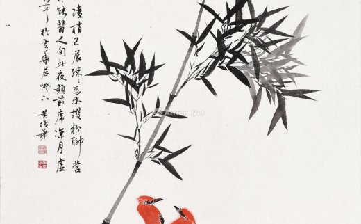 黄俊华（b.1972）
                                                                                                                                                0103 
                            竹石双禽 镜片 设色纸本