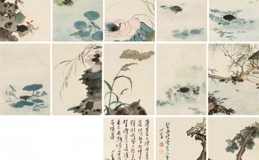 溥儒
                                                                                                                                                0884 
                            癸酉（1933年）作 龟寿千年册 镜心 （十二开） 设色绢本 -中国嘉德国际拍卖有限公司