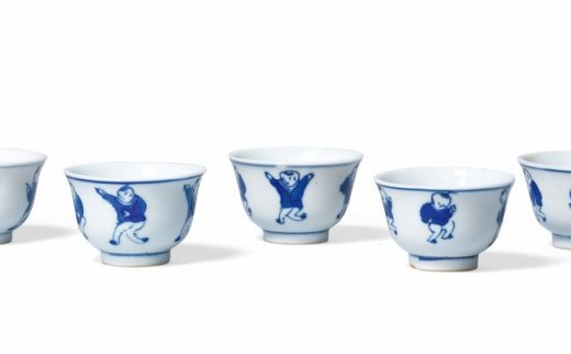 --                            0283 
                            清中期 青花婴戏图杯 （五只） -中国嘉德国际拍卖有限公司