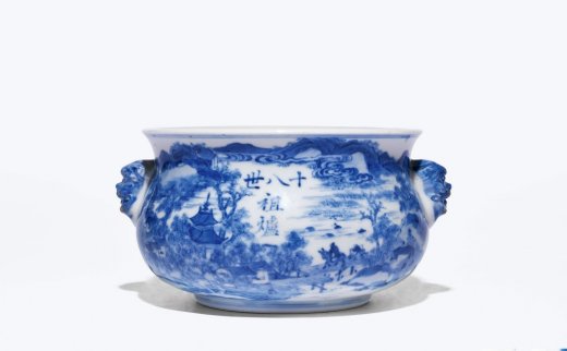 --                            3963 
                            清宣统二年（1910年） 青花山水人物纹兽耳炉 -中国嘉德国际拍卖有限公司