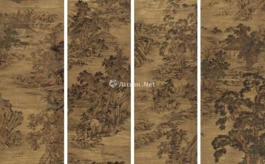 陆远（1631～1710后）
                                                                                                                                                *1562 
                            金笺山水 四屏立轴 纸本 -北京匡时国际拍卖有限公司