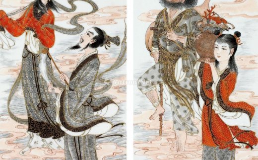 --                            3083 
                            当代 1981年作 孔沛文 墨彩描金人物瓷板 （一组两件） -北京匡时国际拍卖有限公司