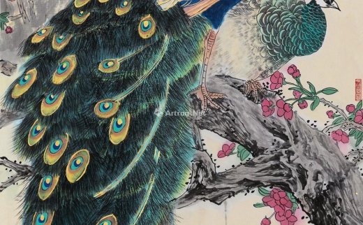 李亚南
                                                                                                                                                0145 
                            2020年作 The peacock Mirror heart Paper ink