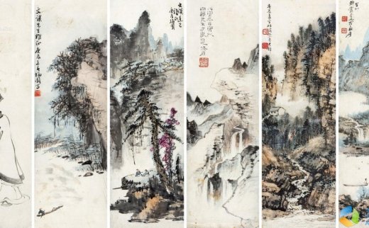 【拍卖价格】                                                                                    张大千
                                                                                    黄君璧
                                                                                    晏济原
                                        等                                                                                                        2240 
                            山水人物合璧 册页 镜心 设色纸本