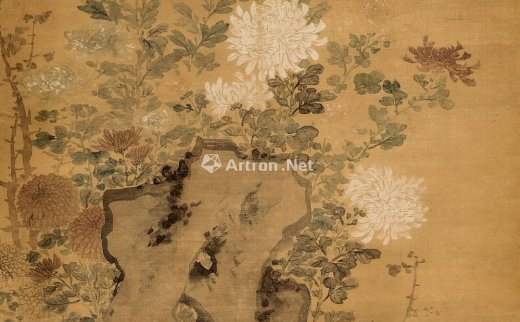 【拍卖价格】                                                                                    张熊（1803～1886）
                                                                                                                                                0589 
                            1840年作 菊石图 立轴 设色绢本