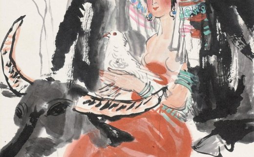 【拍卖价格】                                                                                    石齐（b.1939）
                                                                                                                                                3432 
                            少女 镜心 设色纸本
