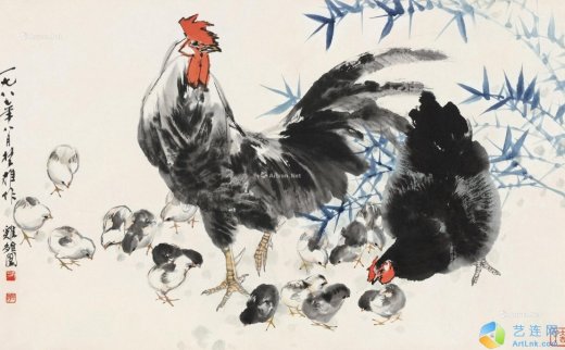 【拍卖价格】                                                                                    方楚雄（b.1950）
                                                                                                                                                1354 
                            1987年作 鸡雏图 镜心 设色纸本