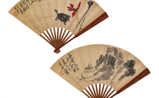 【拍卖价格】                                                                                    齐白石（1863～1957）
                                                                                                                                                1495 
                            1926年作 长寿 白菜蚱蜢 成扇 设色纸本
