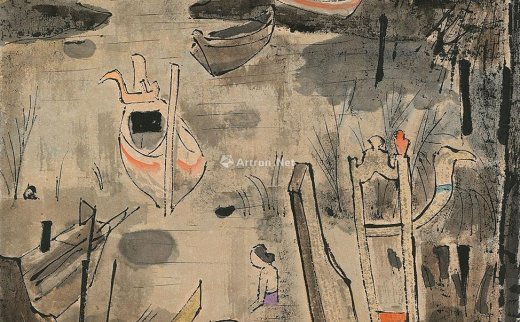【拍卖价格】                                                                                    钟泗宾（1917～1983）
                                                                                                                                                0350 
                            1961年作 奎笼场景 水墨 设色 纸本
