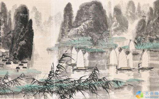 【拍卖价格】                                                                                    徐希
                                                                                                                                                1328 
                            1980年作 江上清风图 镜框 设色纸本