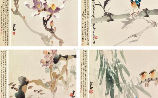 【拍卖价格】                                                                                    赵少昂（1905～1998）
                                                                                                                                                1597 
                            花鸟 （四幅） 立轴 设色纸本