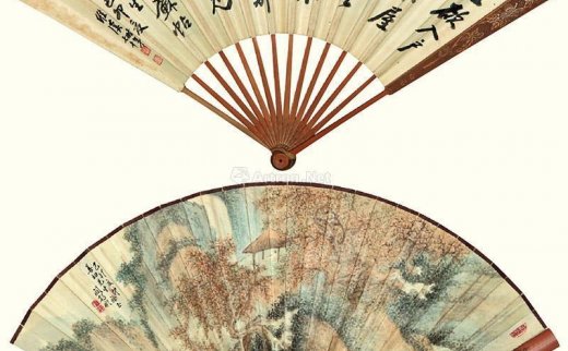 【拍卖价格】                                                                                    关鹤龄 
                                                                                    沈培彝
                                                                                                                                                0809 
                            钟馗 山水 成扇 设色纸本