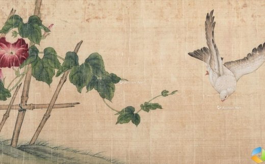 【拍卖价格】                                                                                    刘奎龄（1885～1968）
                                                                                                                                                *0403 
                            牵牛飞鸽 横幅镜心 设色绢本