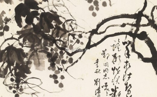 刘海粟（1896-1994）
                                                                                                                                                0186 
                            1972年作 水墨葡萄 立轴 纸本