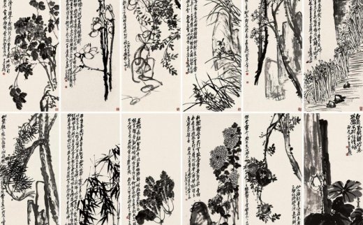 【拍卖价格】                                                                                    吴昌硕（1844～1927）
                                                                                                                                                2638 
                            1915-1916年作 花卉十二屏 镜心 水墨纸本