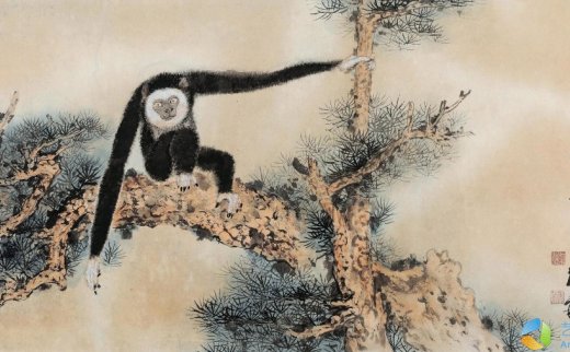 【拍卖价格】                                                                                    张大千（1899～1983）
                                                                                                                                                2677 
                            1977年作 松猿长寿 镜心 设色纸本