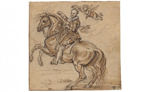 ABRAHAM VAN DIEPENBEECK（BOIS-LE-DUC 1596-1675 ANVERS）
                                                                                                                                                0018 
                            Portrait équestre pierre noire， plume et encre brune， lavis brun， rehaussé de blanc