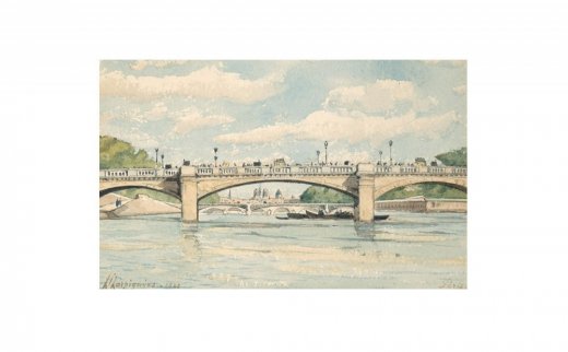 HENRI-JOSEPH HARPIGNIES（VALENCIENNES 1819-1916 SAINT-PRI）
                                                                                                                                                0112 
                            Pont de la Concorde， Notre-Dame de Paris à l’arrière-plan graphite， aquarelle
