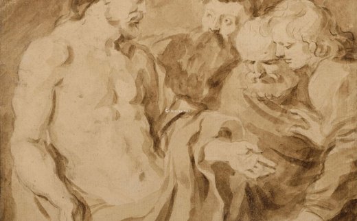 JEAN-HONORÉ FRAGONARD（GRASSE 1732-1806 PARIS）
                                                                                                                                                0040 
                            L’Incrédulité de saint Thomas， d’après Pierre Paul Rubens graphite， pinceau， lavis brun