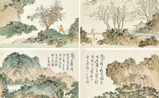 【拍卖价格】                                                                                    溥儒（1896～1963）
                                                                                                                                                1389 
                            四季山水 （四幅） 镜框 设色纸本