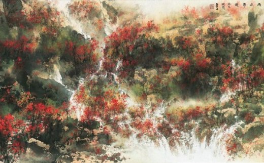 【拍卖价格】                                                                                    何百里（BORN 1945）
                                                                                                                                                1352 
                            2013年作 秋山红树 镜框 设色纸本